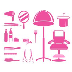 Hair salon equipments set monochrome