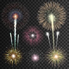 Set of isolated realistic vector fireworks