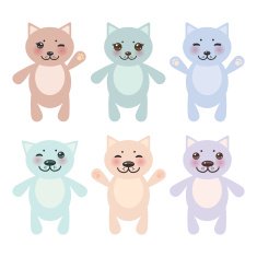 set funny cats pastel colors on white background Vector