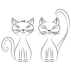 Line drawing of two cats N2