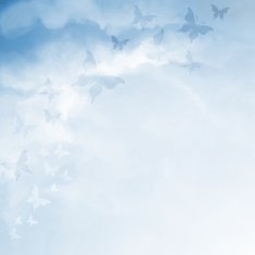 Blue sky drawing with butterflies and copy space N2