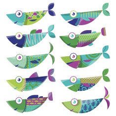 Set of 10 multi-colored decorated fishes Sardines