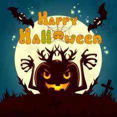 Halloween poster design with full moon horror zombie pumpkin