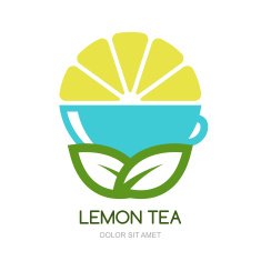 Vector logo design template Green tea with lemon herbal drink