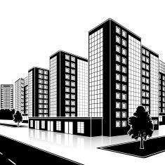 silhouette office building with an entrance and reflection N14