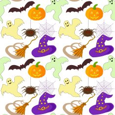 Halloween Colorful Seamless Pattern Broom Pumpkin Hat Ghost N2