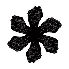 Six fists abstract symbol black and white vector special emblem