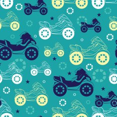 Vector Motorcycles Blue Green Yellow Seamless Pattern Motorkbike Biker Sport N2