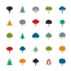 Set of Color Tree Vector Icons