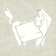 Cartoon Character Horse with Wooden Poster Isolated on Plain Background N2