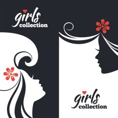 Set of beautiful women silhouettes Girls collection banners N2
