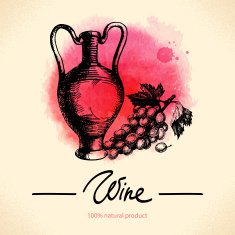 Wine vintage background Watercolor hand drawn sketch illustrati