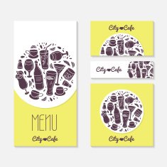 Set of identify cards templates with doodle drinks Cafe branding N2