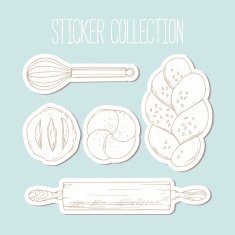 Bakery sticker collection with hand drawn food and culinary objects N2