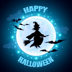 Flying witch on moon background Halloween concept