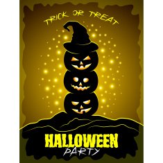 Halloween party poster with three pumpkins
