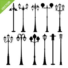 Retro street lamps silhouettes vector