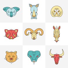 Set of animals linear flat icons labels illustrations for your N2