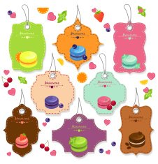 Tasty french macaroons invitation badges to the tea party