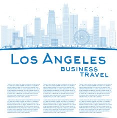 Outline Los Angeles Skyline with Blue Buildings and copy space