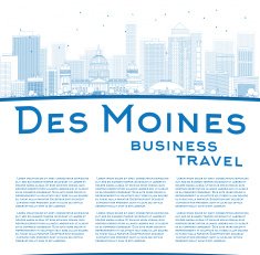 Outline Des Moines Skyline with Blue Buildings and copy space N3
