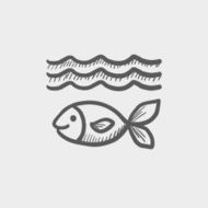 Fish under water sketch icon