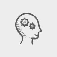 Human head with gear sketch icon