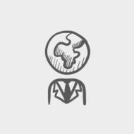 Human with globe head sketch icon