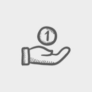 Hand and one coin sketch icon