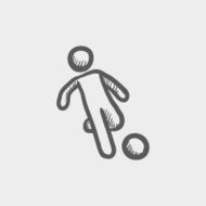 Soccer player to kick the ball sketch icon