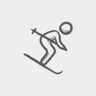 Downhill skiing sketch icon