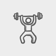 Weightlifter man with barbell sketch icon