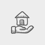 Hand owned the house sketch icon