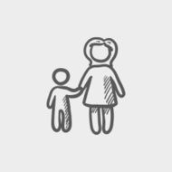 Mother and child sketch icon