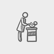 Woman changing the babys diaper sketch icon