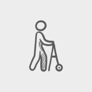 Disabled person with walking sketch icon