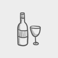 Bottle of whisky and a glass sketch icon