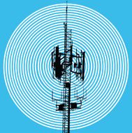 Antenna silhouette with wave background