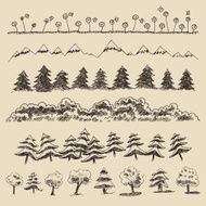 Trees sketch set vintage vector style hand drawn
