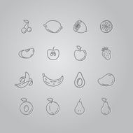 Set line icons fruit Banana apple strawberry cherry pear