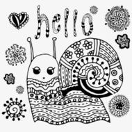 hand drawn snail and flowers N2