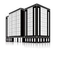 silhouette office building with an entrance and reflection N21
