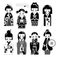 Traditional japanese doll Kokeshi dolls Black and white