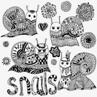 Set of hand-painted snails and flowers N2