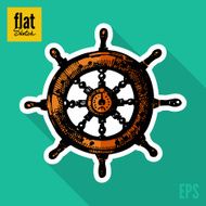 Sketch style hand drawn ships wheel flat icon N2