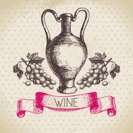 Wine vintage background Hand drawn sketch illustration N6