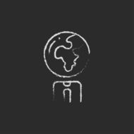 Human with globe head drawn in chalk