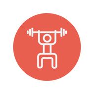 Weightlifter man with barbell thin line icon