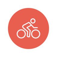 Sport bike and rider thin line icon