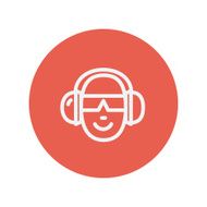 Head with headphone and sunglasses thin line icon